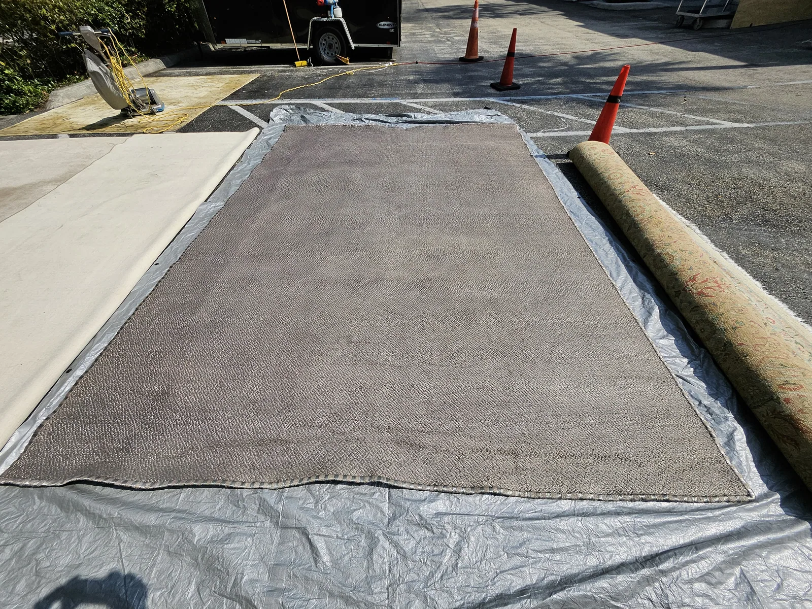 A rug laid out at the plant, picked up in Aventura